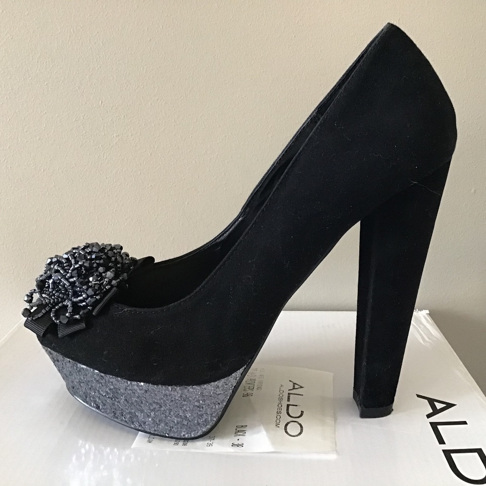 Aldo Black Velvet Jeweled High Heels, size 8